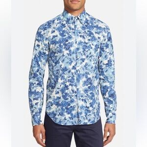 Gant Rugger Porcelain Slim Fit Blue White Floral Woven Button Down Shirt